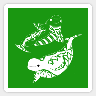 beluga whale in green ecopop pattern mandala Sticker